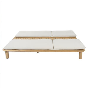 English Elm Tibbo Acacia Wood Outdoor Double Chaise Lounge with Built-In Side Table for Patios N775P439622G
