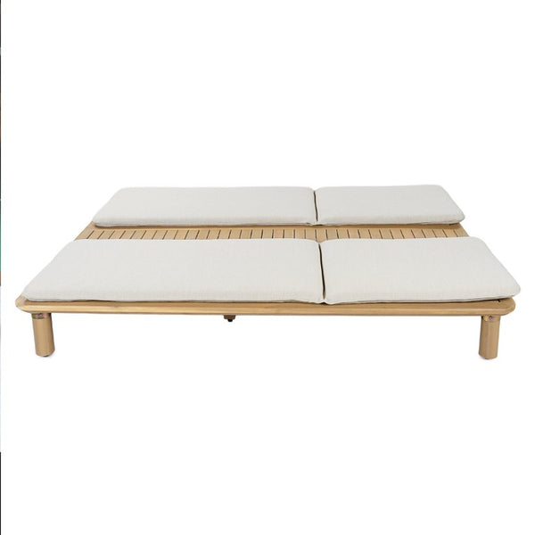 English Elm Tibbo Acacia Wood Outdoor Double Chaise Lounge with Built-In Side Table for Patios N775P439622G
