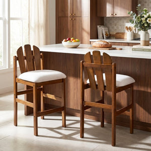 English Elm Liora Mid-Century Rubberwood Counter Stools with Upholstered Seats Set of 2 Beige/Walnut N775P446339B