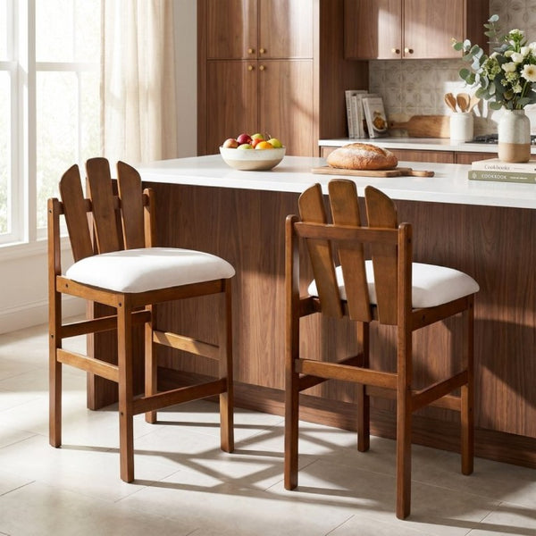 English Elm Liora Mid-Century Rubberwood Counter Stools with Upholstered Seats Set of 2 Beige/Walnut N775P446339B