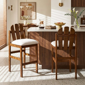 English Elm Liora Mid-Century Rubberwood Counter Stools with Upholstered Seats Set of 2 Beige/Walnut N775P446339B