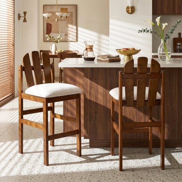English Elm Liora Mid-Century Rubberwood Counter Stools with Upholstered Seats Set of 2 Beige/Walnut N775P446339B