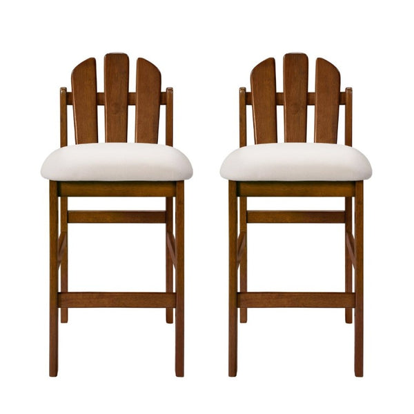English Elm Liora Mid-Century Rubberwood Counter Stools with Upholstered Seats Set of 2 Beige/Walnut N775P446339B