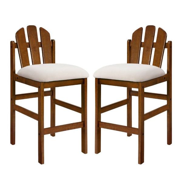 English Elm Liora Mid-Century Rubberwood Counter Stools with Upholstered Seats Set of 2 Beige/Walnut N775P446339B
