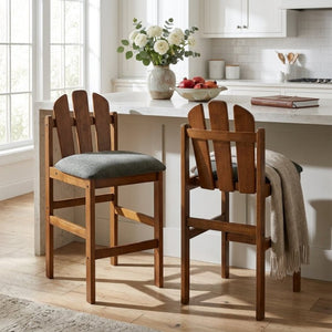 English Elm Liora Mid-Century Rubberwood Counter Stools with Upholstered Seats Set of 2 Green/Walnut N775P446339G