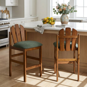 English Elm Liora Mid-Century Rubberwood Counter Stools with Upholstered Seats Set of 2 Green/Walnut N775P446339G