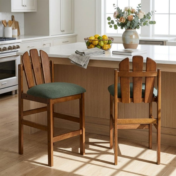 English Elm Liora Mid-Century Rubberwood Counter Stools with Upholstered Seats Set of 2 Green/Walnut N775P446339G