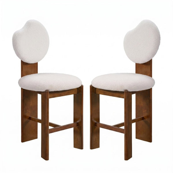 English Elm Kala Mid-Century Rubberwood Boucle Counter Stools Walnut Finish for Kitchen Islands N775P446354W