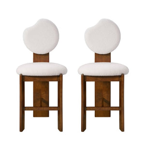 English Elm Kala Mid-Century Rubberwood Boucle Counter Stools Walnut Finish for Kitchen Islands N775P446354W