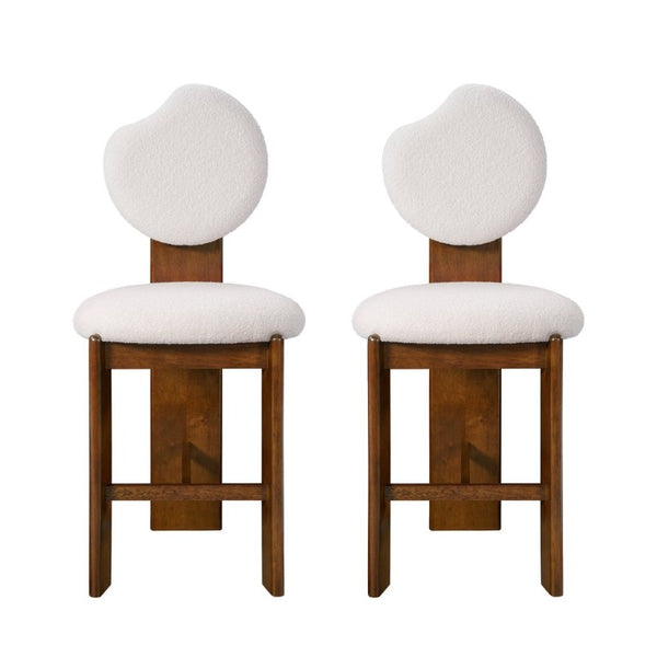 English Elm Kala Mid-Century Rubberwood Boucle Counter Stools Walnut Finish for Kitchen Islands N775P446354W