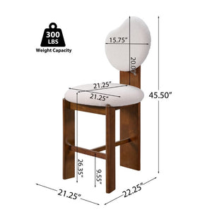 English Elm Kala Mid-Century Rubberwood Boucle Counter Stools Walnut Finish for Kitchen Islands N775P446354W