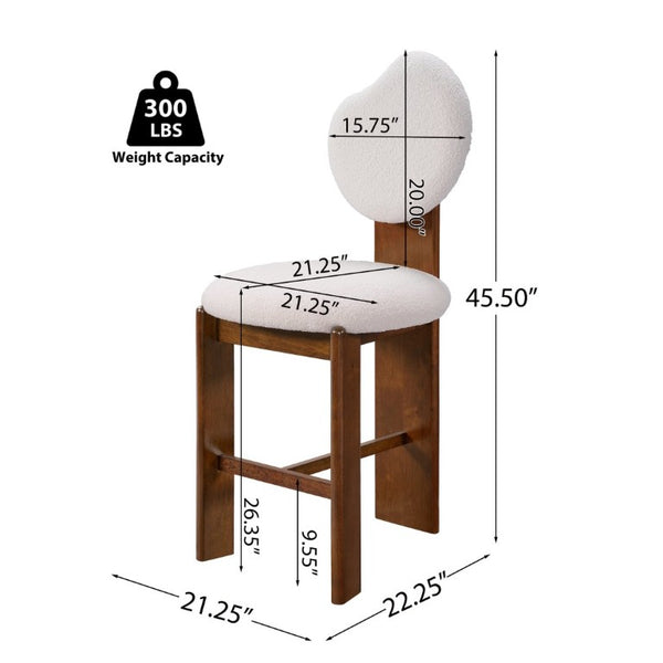 English Elm Kala Mid-Century Rubberwood Boucle Counter Stools Walnut Finish for Kitchen Islands N775P446354W