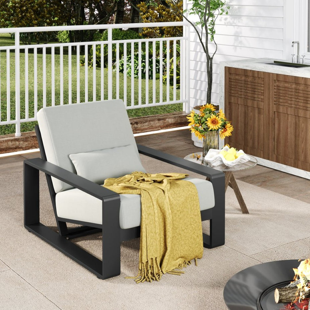 English Elm La Plata Powder-coated Aluminum Lounge Chair Ergonomic Patio Sunroom Seating N775P448538B