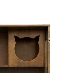 English Elm Basia Solid Rubberwood Cat Cabinet with Lockable Door Multi-Level Perches Oak Finish N775P450587B