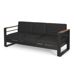 English Elm Giovanna Outdoor 3 Seat Sofa with Aluminum Frame and Slatted Wood Composite Accents N775P450867B