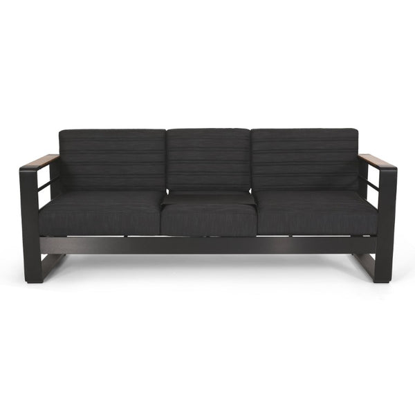 English Elm Giovanna Outdoor 3 Seat Sofa with Aluminum Frame and Slatted Wood Composite Accents N775P450867B