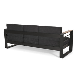 English Elm Giovanna Outdoor 3 Seat Sofa with Aluminum Frame and Slatted Wood Composite Accents N775P450867B