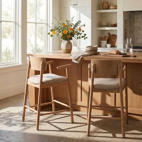 English Elm Alaya Rubberwood Counter Stools Set of 2 with Padded Seats for Kitchen Islands N775P458330N