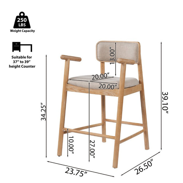 English Elm Alaya Rubberwood Counter Stools Set of 2 with Padded Seats for Kitchen Islands N775P458330N