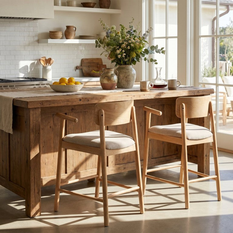 English Elm Alaya Rubberwood Counter Stools Set of 2 with Padded Seats for Kitchen Islands N775P458330N