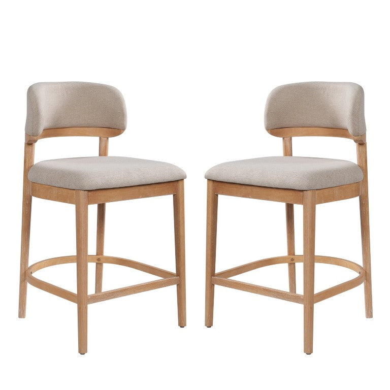English Elm Eleanor Mid-Century Rubberwood Counterstools with Wraparound Upholstered Back for Kitchen Bars Natural Set of 2 N775P458334N