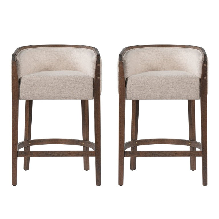 English Elm Annora Rubberwood Barrel Back Counter Stools Beige Cushioned Seats for Kitchen Islands Walnut Set of 2 N775P458337W