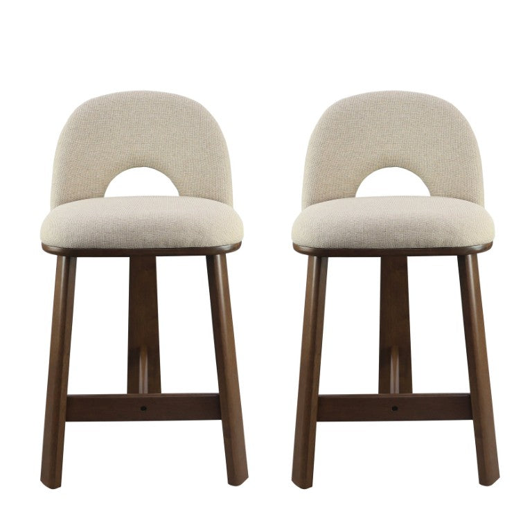 English Elm Bertha Mid-Century Rubberwood Counter Stools with Arch Back and Beige Upholstery Set Beige/Walnut N775P460586B