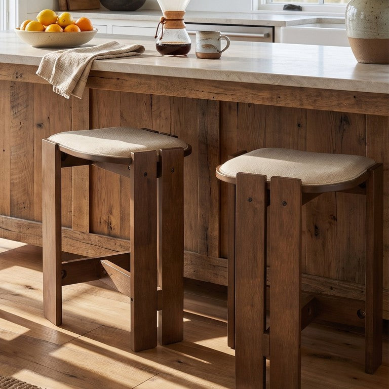 English Elm Frederica Solid Rubberwood Backless Counter Stools Walnut Farmhouse Set of 2 N775P460761B