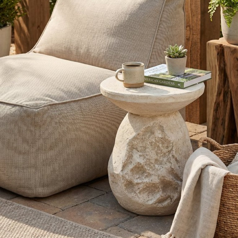English Elm Clare Outdoor MGO Sculptural Pear Form Side Table Weather Resistant Patio Accent N775P460968B