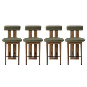 English Elm Renee Split-Back Velvet Counter Stools Set of 4 with Solid Rubberwood Frame Dark Walnut, Green N775P460969G-S4