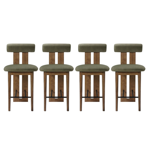 English Elm Renee Split-Back Velvet Counter Stools Set of 4 with Solid Rubberwood Frame Dark Walnut, Green N775P460969G-S4