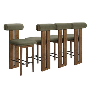 English Elm Renee Split-Back Velvet Counter Stools Set of 4 with Solid Rubberwood Frame Dark Walnut, Green N775P460969G-S4