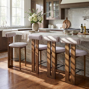 English Elm Renee Split-Back Velvet Counter Stools Set of 4 with Solid Rubberwood Frame Dark Walnut, Ivory N775P460969I-S4