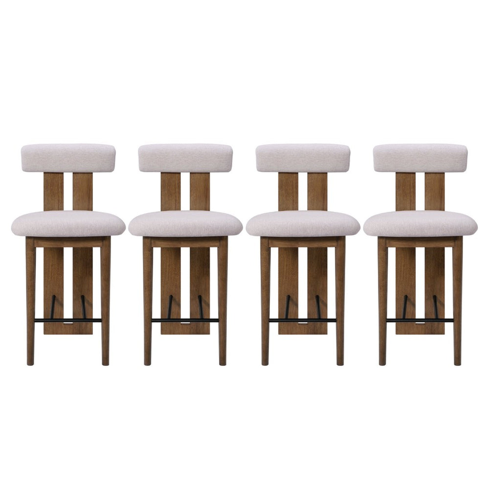 English Elm Renee Split-Back Velvet Counter Stools Set of 4 with Solid Rubberwood Frame Dark Walnut, Ivory N775P460969I-S4