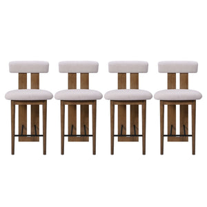 English Elm Renee Split-Back Velvet Counter Stools Set of 4 with Solid Rubberwood Frame Dark Walnut, Ivory N775P460969I-S4