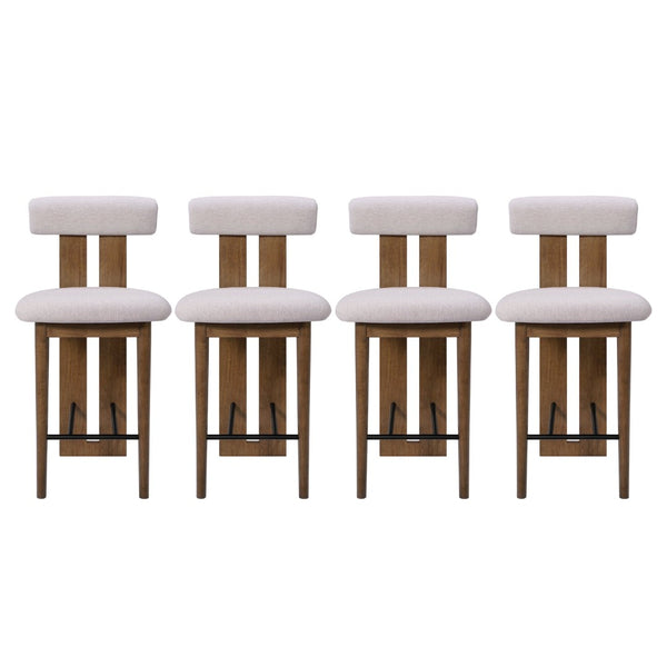 English Elm Renee Split-Back Velvet Counter Stools Set of 4 with Solid Rubberwood Frame Dark Walnut, Ivory N775P460969I-S4