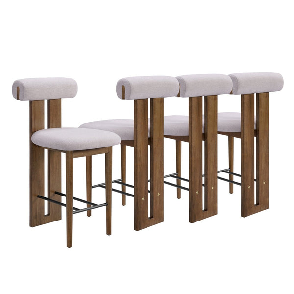English Elm Renee Split-Back Velvet Counter Stools Set of 4 with Solid Rubberwood Frame Dark Walnut, Ivory N775P460969I-S4