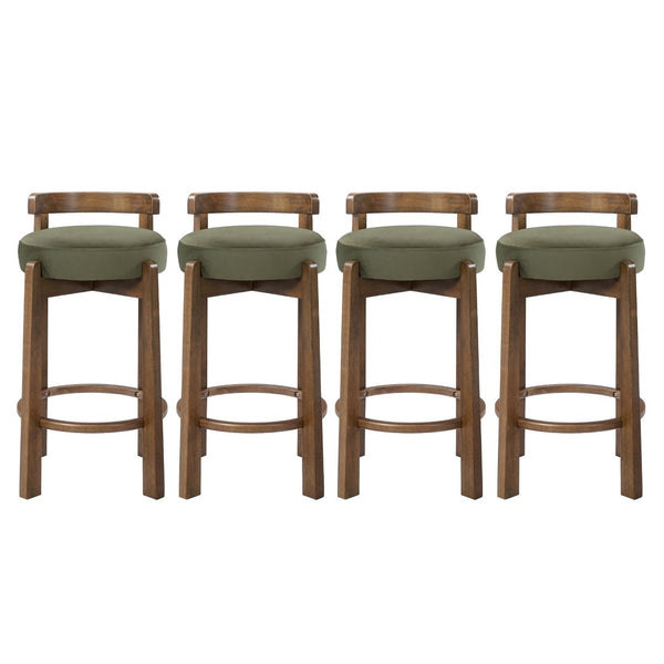 English Elm Elise Mid-Century Rubberwood Counter Stools with Velvet Seats and Ring Footrest Set of 4 N775P460974G-S4