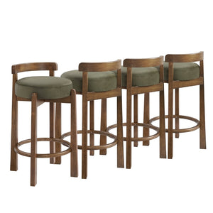 English Elm Elise Mid-Century Rubberwood Counter Stools with Velvet Seats and Ring Footrest Set of 4 N775P460974G-S4