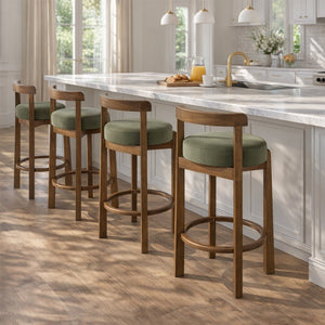 English Elm Elise Mid-Century Rubberwood Counter Stools with Velvet Seats and Ring Footrest Set of 4 N775P460974G-S4