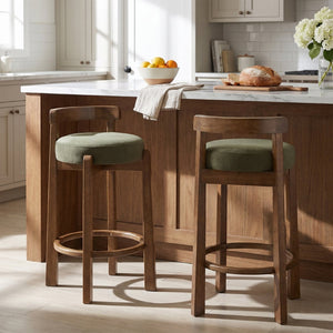 English Elm Elise Rubberwood Counter Stools with Ring Footrest Velvet Seat Set of 2 Walnut N775P460974G