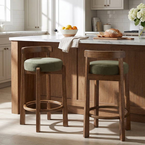 English Elm Elise Rubberwood Counter Stools with Ring Footrest Velvet Seat Set of 2 Walnut N775P460974G