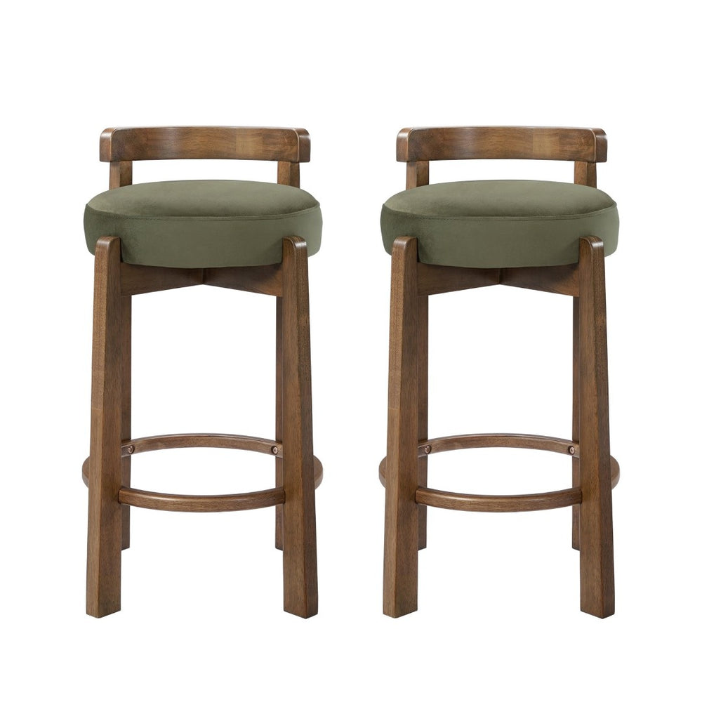 English Elm Elise Rubberwood Counter Stools with Ring Footrest Velvet Seat Set of 2 Walnut N775P460974G