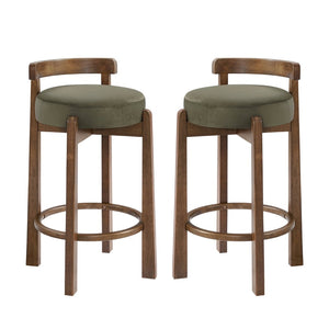 English Elm Elise Rubberwood Counter Stools with Ring Footrest Velvet Seat Set of 2 Walnut N775P460974G