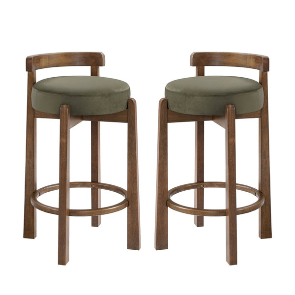 English Elm Elise Rubberwood Counter Stools with Ring Footrest Velvet Seat Set of 2 Walnut N775P460974G