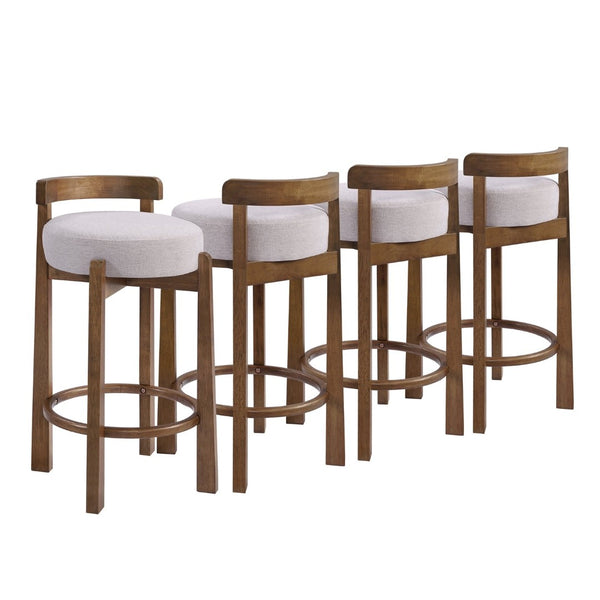 English Elm Elise Rubberwood Counter Stools Set of 4 with Ring Footrest and Linen Cushioned Seats N775P460974I-S4
