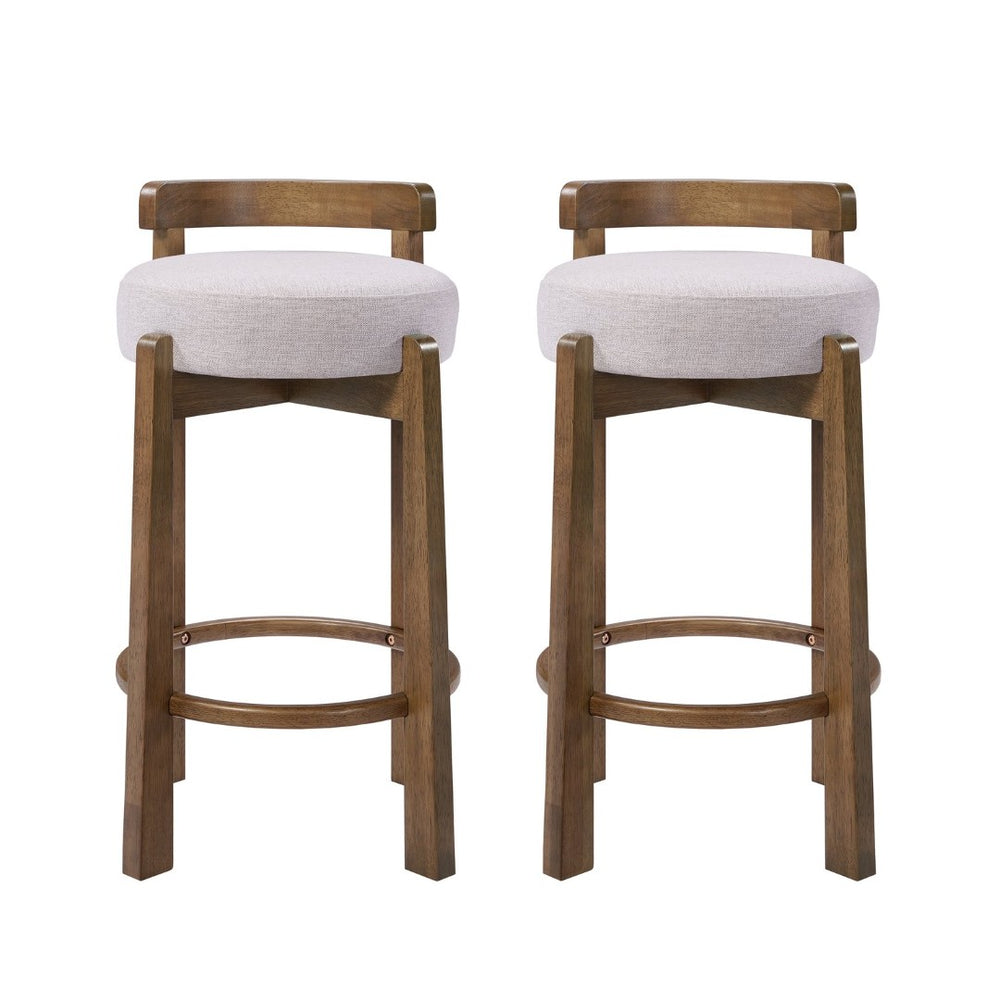 English Elm Elise Rubberwood Counter Stools Set of 2 with Ring Footrest and Linen Cushioned Seats N775P460974I