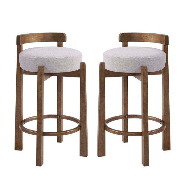 English Elm Elise Rubberwood Counter Stools Set of 2 with Ring Footrest and Linen Cushioned Seats N775P460974I