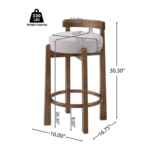 English Elm Elise Rubberwood Counter Stools Set of 2 with Ring Footrest and Linen Cushioned Seats N775P460974I