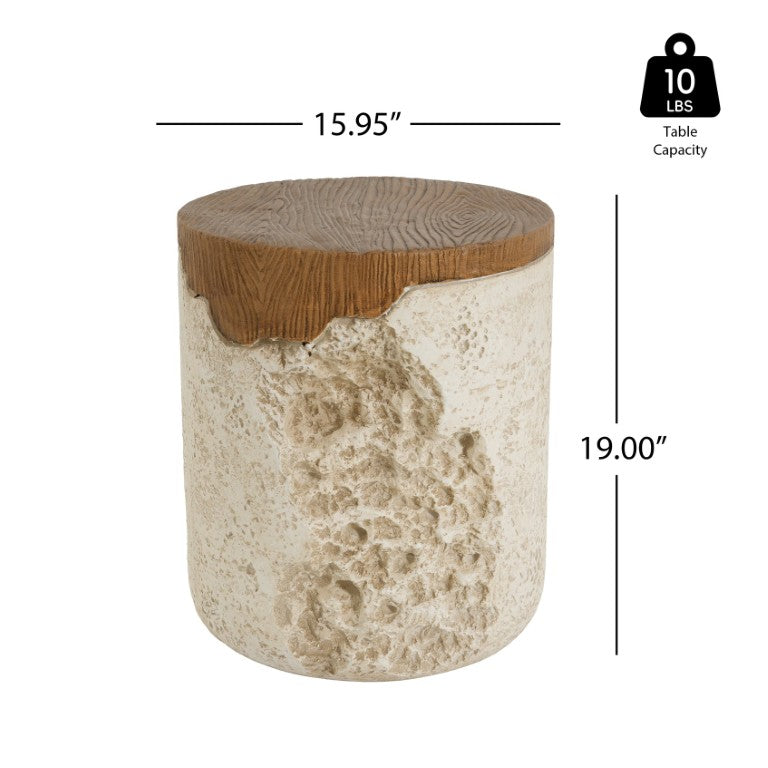 English Elm Elsie Outdoor MGO Round Side Table Weatherproof Artisan Textured Base Wood Top N775P461027B
